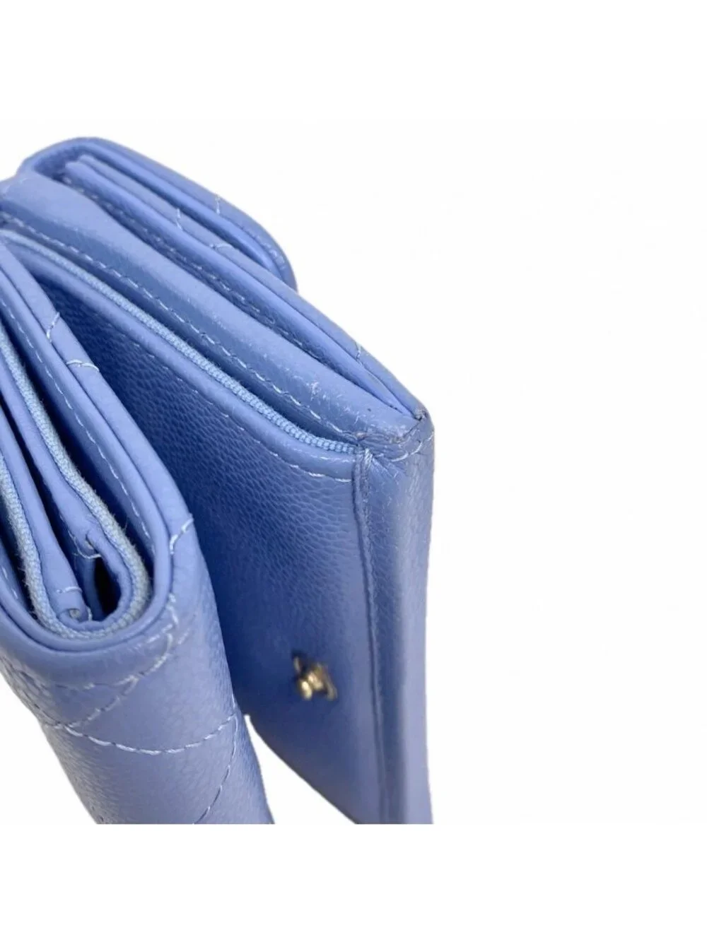 Chanel Trifold Wallet Quilted Caviar Leather Blue Gold - Picture 6 of 8